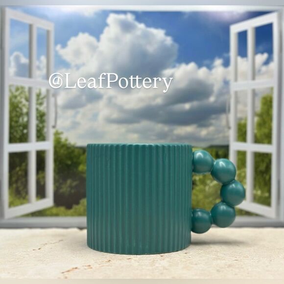 Teal Fluted Ceramic 18oz Mug with Beaded Handle - Picture 1 of 10
